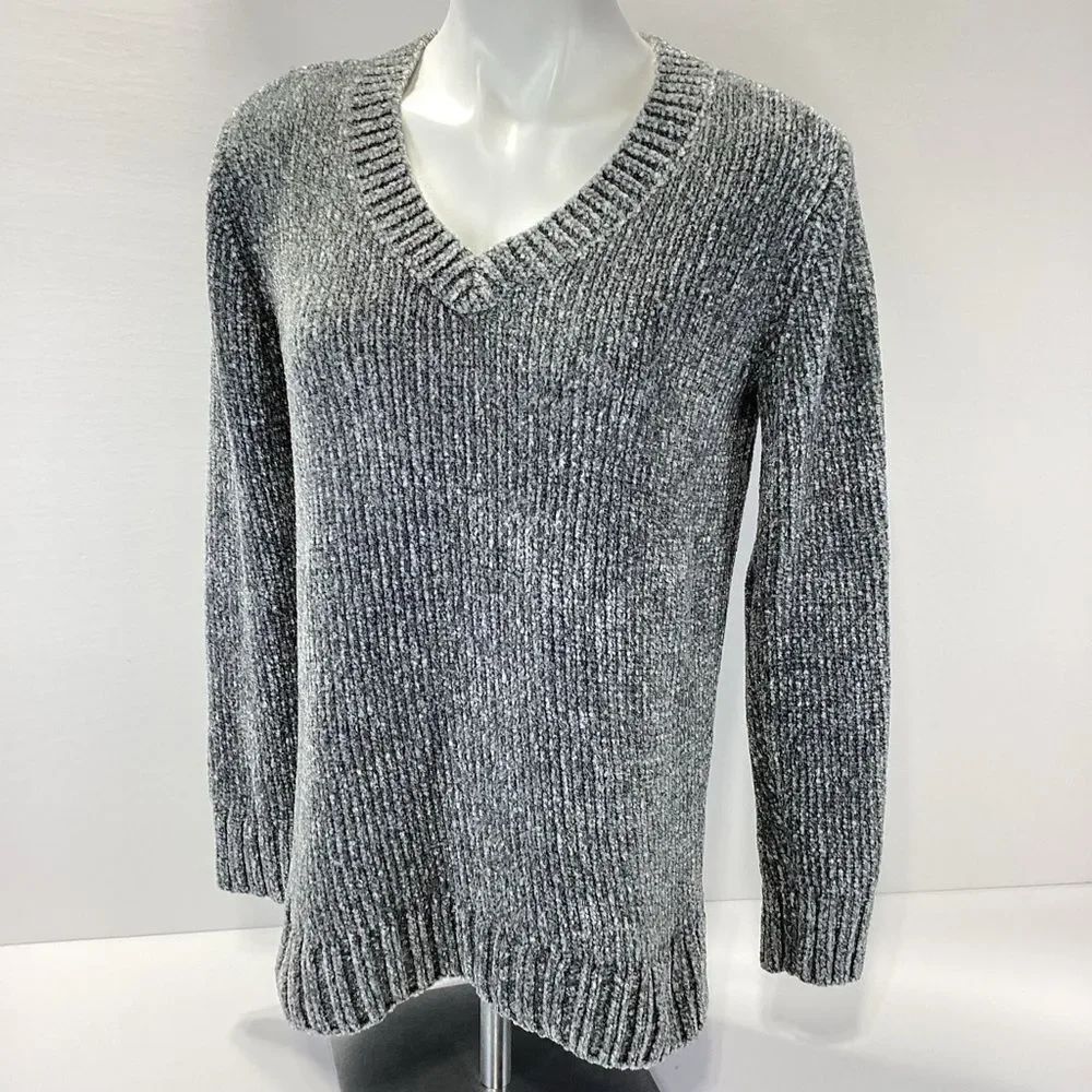 Orvis Grey V-Neck Chenille Sweater M Women’s